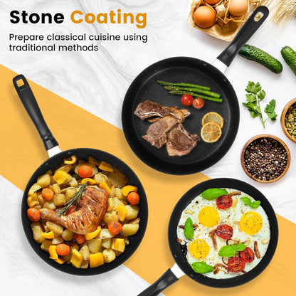 Nonstick Frying Pan Skillet 3 Piece Set, Stone Coating Cookware, 9, 10 & 11 Inches Egg Omelette Pan with Heat-Resistant Handle, PFOA Free,Induction Compatible4