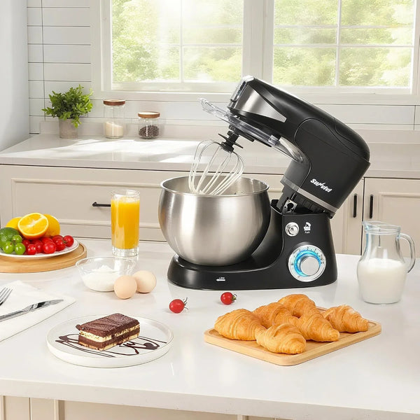 6-In-1 Multifunctional Stand Mixer, 6.5QT Tilt-Head Dough Mixer, Electric Stand Mixer with Stainless Steel Bowl for Cake, Bread, and Dough, with Meat Grinder, Juice Blender & Pasta Maker2