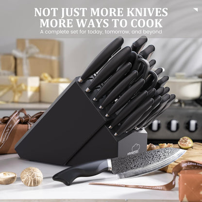 22 Pieces Knife Block Set with Built-In Sharpener | Built-In Sharpener Block, Dishwasher Safe, High Carbon German Stainless Steel, Laser-Engrave, Kitchen Weddings Birthdays Gift9