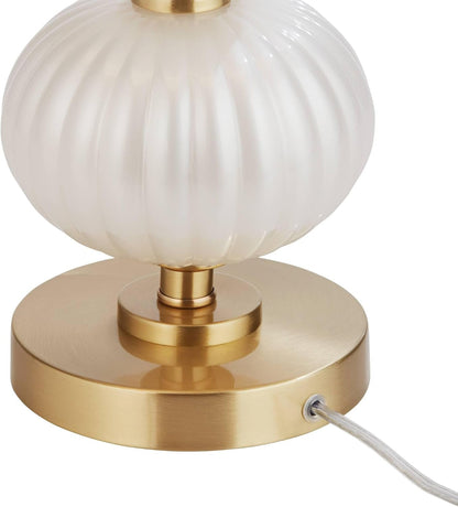 Grace 30" Large Table Lamp Brass Pearl White Glass Dimmer Modern Glam8