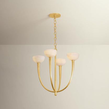 Maywood 4-Light Chandelier | Vintage Gold Leaf Finish | Made of Iron & Natural Stone | Damp-Rated for Bathroom Use | Adjustable Hang Height 27-79" | 9023-VGL3