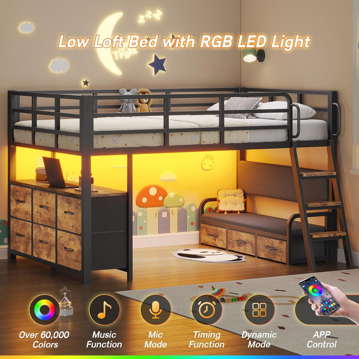 low-loft-bed-twin-with-desk-9-storage-drawers-rustic-brown