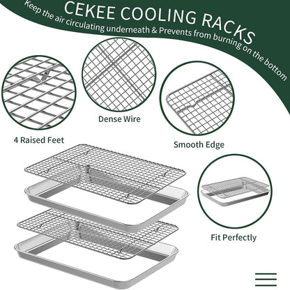 Quarter Sheet Pan with Cooling Rack Set [2 Baking Sheets + 2 Baking Racks],  Stainless Steel Cookie Sheets for Baking and Wire Rack - Rust & Warp Resistant & Nonstick, Size 12 X 9.8 X 1 Inch4