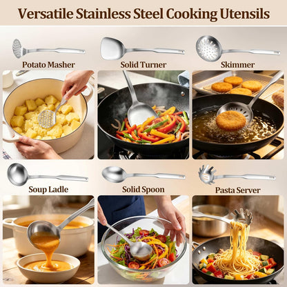 Stainless Steel Cooking Utensils Set, 7 Pcs Metal Kitchen Utensils7
