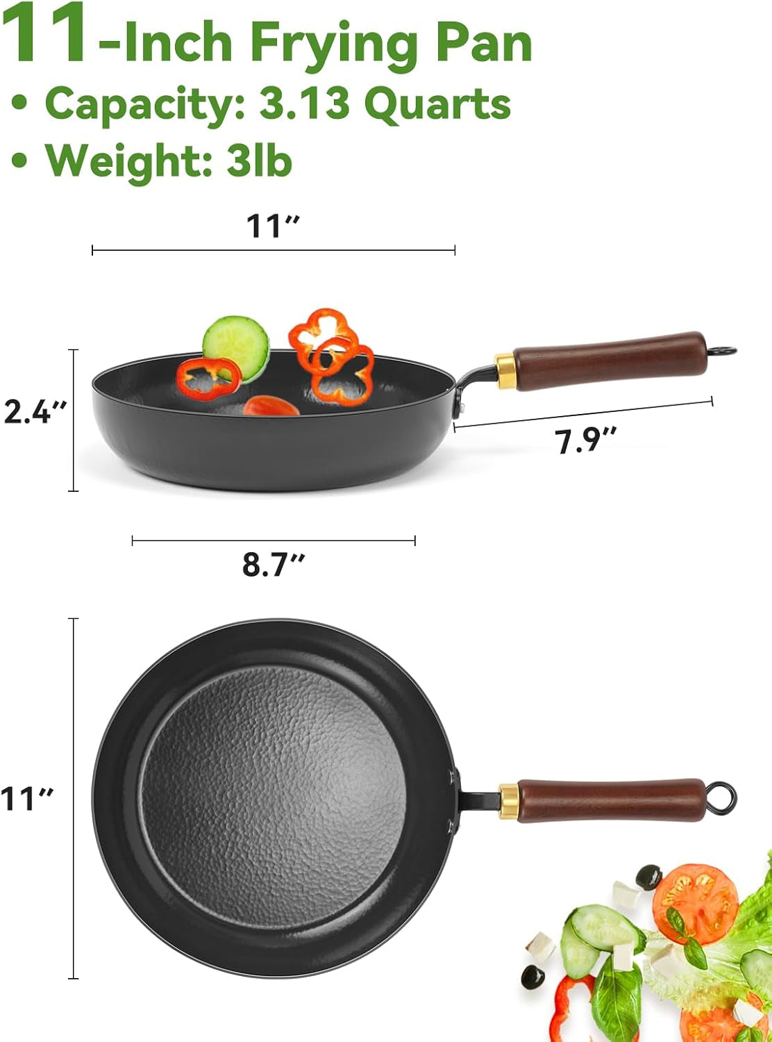 carbon-steel-skillet-11-inch-nonstick-frying-pan-season-free-enameled-carbon-steel-pan-stay-cool-wooden-handle-non-toxic-ptfe-pfoa-free-oven-safe