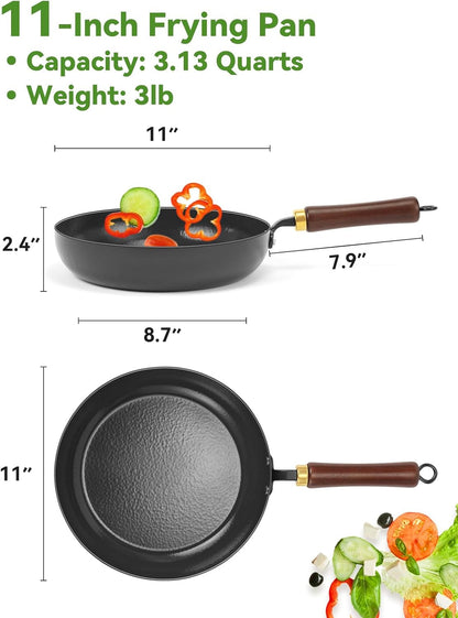 Carbon Steel Skillet, 11-Inch Nonstick Frying Pan | Season-Free Enameled Carbon Steel Pan,Stay-Cool Wooden Handle, Non Toxic, PTFE & PFOA Free Oven-Safe7