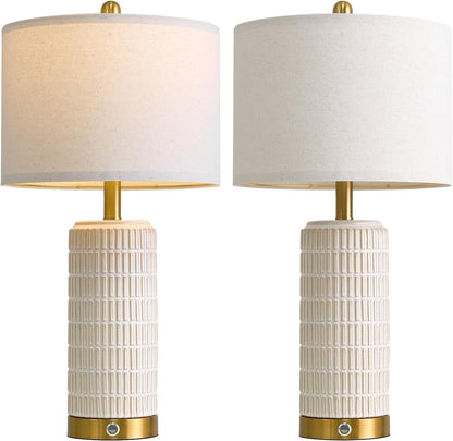 Touch Bedside Table Lamps with 2 USB for Bedroom Living Room, 25'' | Nightstand Lamps Set of 2, 3 Way Dimmable with 2 Bulbs, Durable White Ceramic, Farmhouse & Modern Style for Side Table9