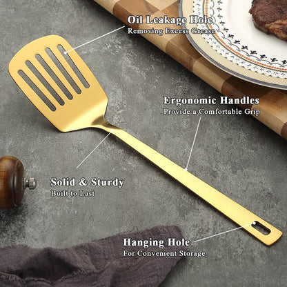 Stainless Steel Spatula Set, Heavy Duty Thickened Premium Metal Cooking Utensils, Dishwasher Safe Reusable Kitchen Spatulas for Home Restaurant Camping Party Wedding Banquet5