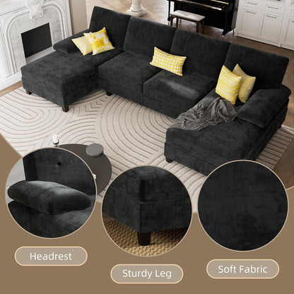 U-Shaped Sectional Couches for Living Room, 4 Seat Sofa with Double Chaise Lounges,Solid Wood Frame Sectional Sofa for Apartment,White6