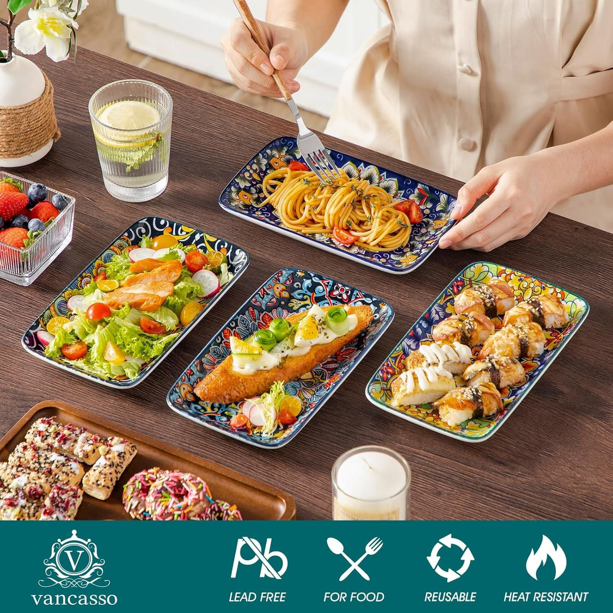 simi-6-piece-rectangular-ceramic-plates-set-8-5-x-5-1-small-dessert-sushi-plates-bohemian-appetizer-serving-plates-microwave-oven-safe-porcelain-plates