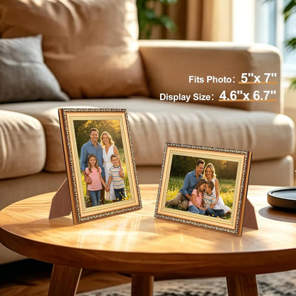 5×7 Picture Frame Set of 2 - Gold Picture Frames for Wall and Tabletop Display,Poster Photo Frames, Gallery Wall Frames, Ornate Vintage 5×7 Plastic Frame with HD Plexiglass2