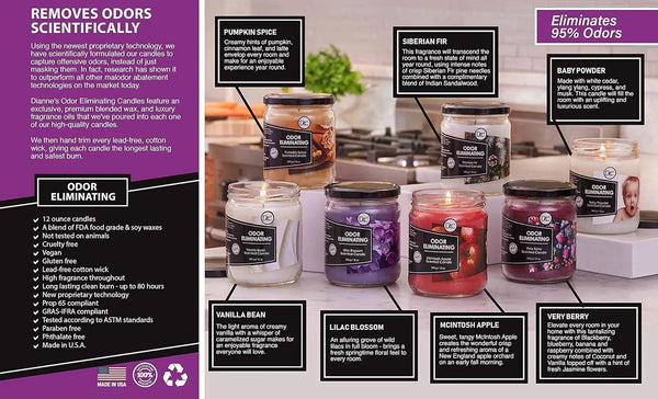 Vanilla Bean Odor Eliminating Highly Fragranced Candle - Eliminates 95% of Pet, Smoke, Food, and Other Smells Quickly - up to 80 Hour Burn Time - 12 Ounce Premium Soy Blend7