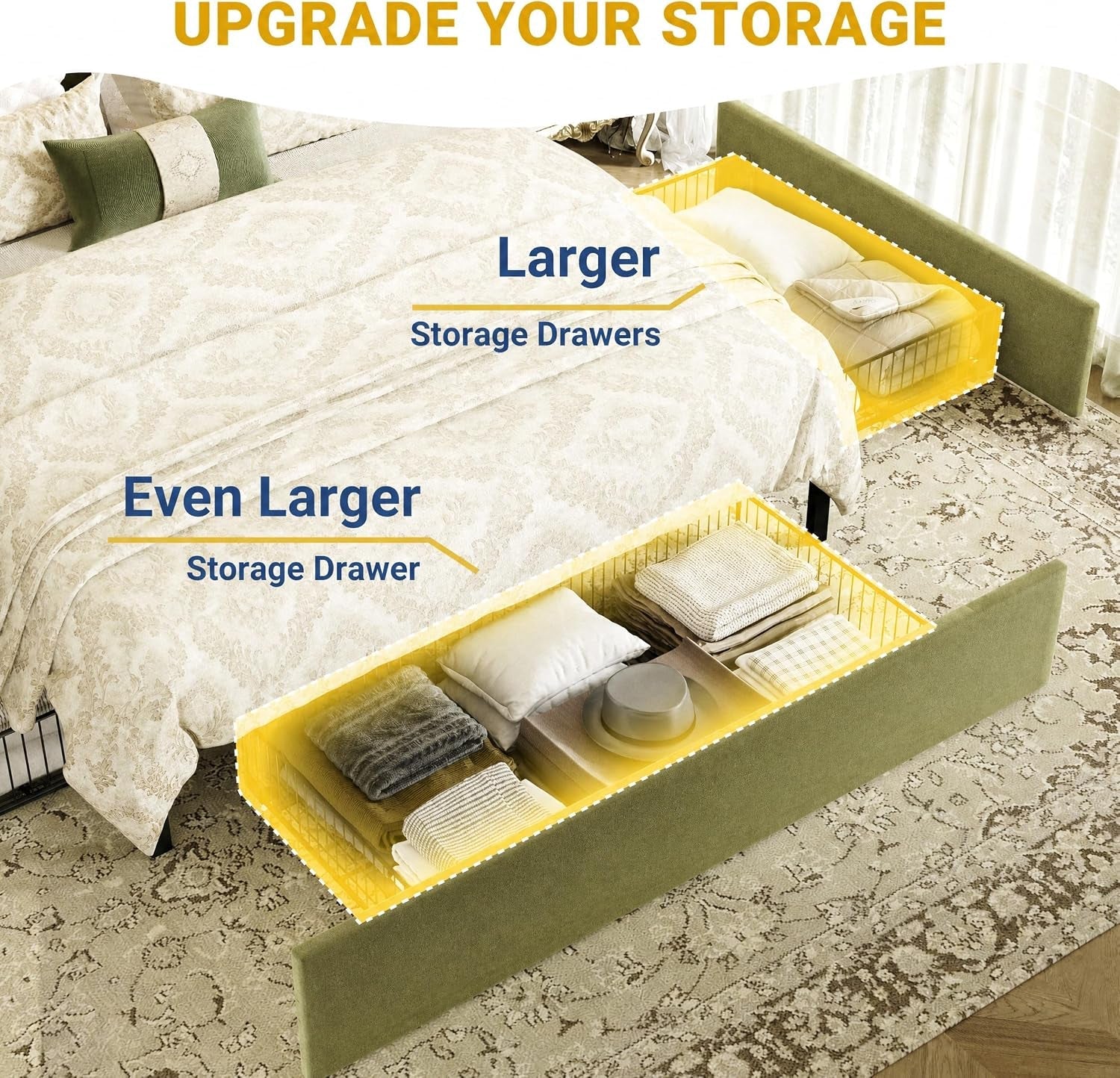 queen-upholstered-platform-bed-frame-with-3-spacious-storage-drawers-built-in-led-lights-charging-station-vertical-tufted-headboard-with-shelf-no-box-spring-needed-velvet-green