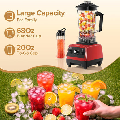 Blenders for Kitchen, 1800W High Speed Smoothie Maker with 68Oz Large Pitcher, 20Oz Travel Cup, Pulse Self-Cleaning & Overheat Protection, Red4