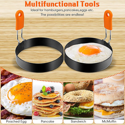 6 Pcs Egg Rings for Griddle Nonstick Pancake Molds,4, 6 Inch | Stainless Steel with Orange Silicone Handle, Fried Egg Shapers Molds, Adjustable for Breakfast Omelette Sandwich4