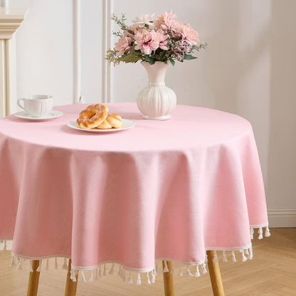 Pink round Tablecloth 55 Inch, Linen Style Fabric1