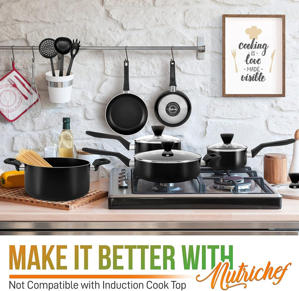 kitchen 13-Piece Nonstick Kitchen Cookware Set -PTFE/PFOA/PFOS Free Heat Resistant Kitchen Ware Pots Pan Set W/ Saucepan,Frying Pans,Cooking Pots,Casserole,Lids,Ladle,Fork,Strainer-Nccwa13.57