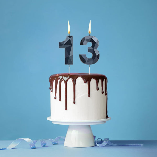 13 Birthday Candles 3D 13Th Diamond Number Cake Topper,Black3