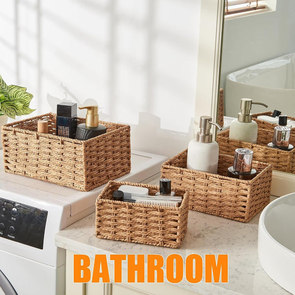 Small Wicker Basket for Organizing, Woven Storage Basket Sets of 34