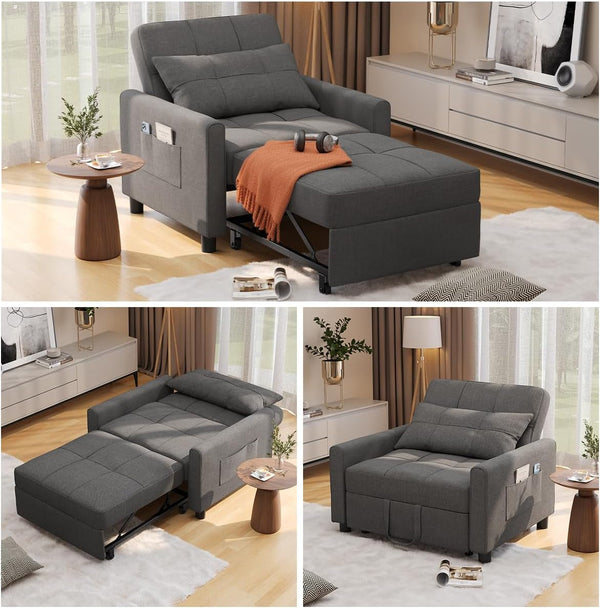 3-In-1 Sleeper Chair Bed Convertible Sofa, Dark Gray1