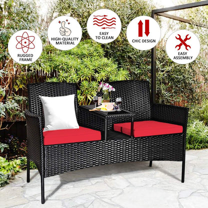 Wicker Patio Conversation Furniture Set, Outdoor Furniture Set with Removable Cushions & Table, Tempered Glass Top, Modern Rattan Bench for Garden Lawn Backyard8
