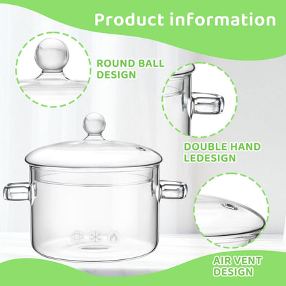Glass Pots for Cooking on Stove, 1.5L/50Oz Glass Cooking Pot with Lid, Heat-Resistant Simmer Pot for Stove Potpourri, Saucepan Pot Fits for Cooking, Soup, Milk, Tea.5