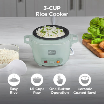 BLACK+DECKER 3-Cup Rice Cooker with Ceramic Pot, Surf Spray | Compact Rice Cooker with Ceramic Nonstick Pot, Automatic Keep Warm and One-Touch Operation.2