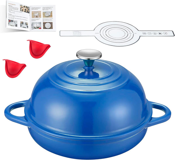 Dutch Oven Cast Iron Bread Oven with Cloche Dome Lid for Baking Sourdough, Artisan Bread, Pizza | Enameled Cast Iron Combo Cooker for Baking, Braising, Roasting | Magenta Enameled Finish1