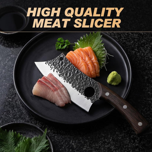 Butcher Knife Set 3PCS, Hand Forged Serbian Chef Knife & Meat Cleaver & Viking Knife, Food Cutting Kitchen Knife for Home, Outdoor Cooking, Camping BBQ Gift for Men8
