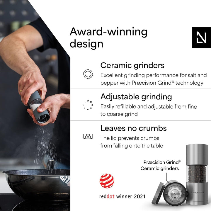 Salt and Pepper Grinder Set, Manual Salt and Pepper Mills with Adjustable Ceramic Grinder, Design Spice Shaker Set (Stainless Steel)+2