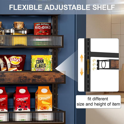 8 Tier Pantry Door Organizer Spice Rack, 2-IN-1 Wall Mount or Hanging over Door Seasoning Organizer with Adjustable Baskets, Heavy Duty behind Door Storage Shelves for Pantry, Cabinet and Kitchen3