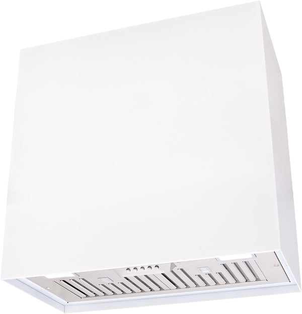 Stainless Steel Range Hood, Modern Box Kitchen Hood with Powerful Vent Motor, Wall Mount, 30”W*30”H*14D, Signal White (AK-HS30H-SW)1