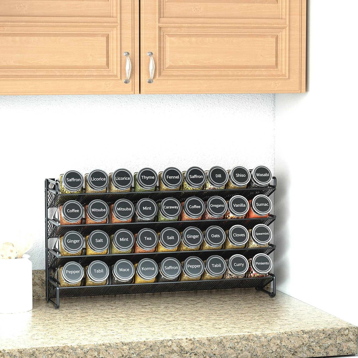 spice-rack-organizer-with-36-spice-jars-386-spice-labels-chalk-marker-and-funnel-set-for-cabinet-countertop-pantry-cupboard-or-door-wall-mount-36-jars-17-2-w-10-8-h-black