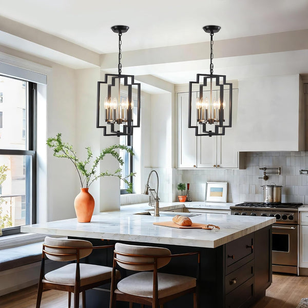 Small Black and Nickel Chandelier- 6 Lights Geometric Pendant Lighting2