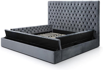 Cosmopolitan Velvet Upholstered Platform Queen Bed in Gray7