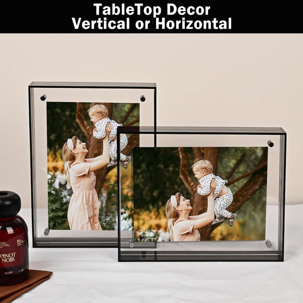 5X7 Picture Frame - Stunning Color Acrylic Photo Frame - Use as 5X7, 5X5, 4X6 Picture Frame and Acrylic Decorative Tray - Horizontal and Vertical Formats for Tabletop Display, Black Grey, 1Pack4