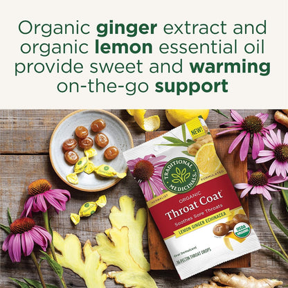 Organic, Throat Coat Lozenges, Lemon Ginger Echinacea - Herbal Cough Drops, Helps Soothe Sore Throat - Non-Gmo, Stimulant-Free - 16 Count3