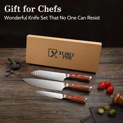 Kitchen Knife Set, 3 Pieces Japanese High Carbon Stainless Steel Chef Cooking Knife Set, Ultra Sharp Professional Chef Santoku Utility Knives (Silver)7