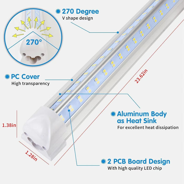 Led Shop Light 2Ft,Led Shop Light,25W 6500K 3200LM Clear Cover,T8 LED Light Fixture,Ceiling and Utility Shop Lights,Linkable Light Fixture for Room,Garage,Workbench,Warehouse(2-Pack)5