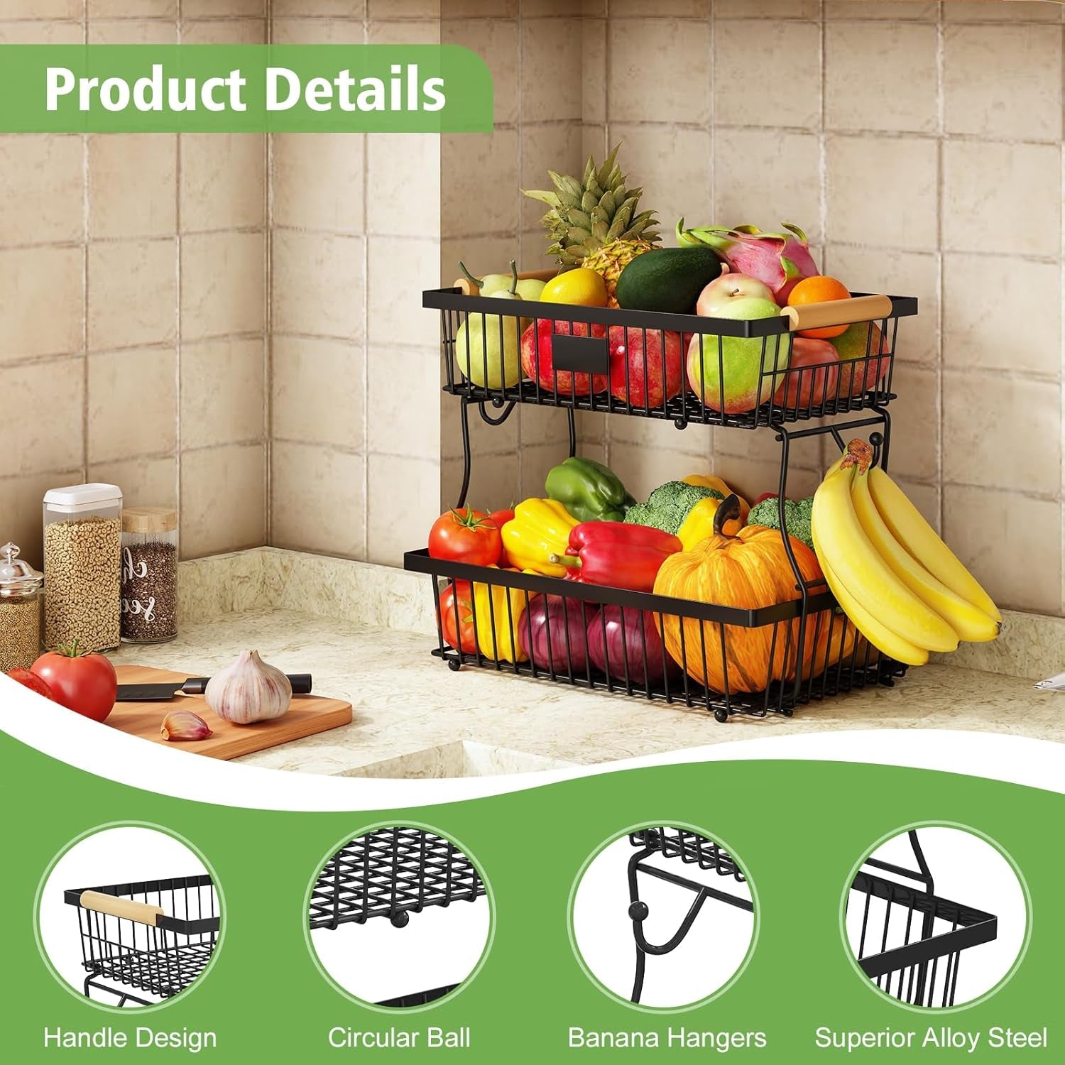 2-tier-fruit-basket-for-kitchen-counter-with-2-banana-hangers-countertop-metal-bread-basket-with-wooden-handle-large-storage-stand-for-vegetables-snacks-eggs-produce-storage-black
