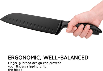 Santoku Knife 7 Inch, Sharp Japanese Style Chef'S Kitchen Knife with High Carbon Stainless Steel Blade, Black6
