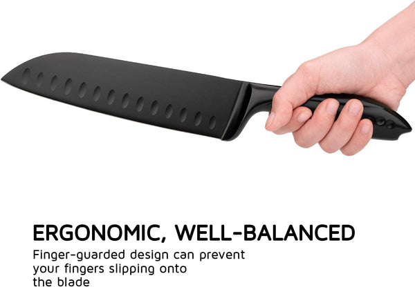 Santoku Knife 7 Inch, Sharp Japanese Style Chef'S Kitchen Knife with High Carbon Stainless Steel Blade, Black6