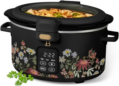 4 Qt Programmable Slow Cooker with Hinged Locking Lid, Wildflower Black Sesame by Drew Barrymore7