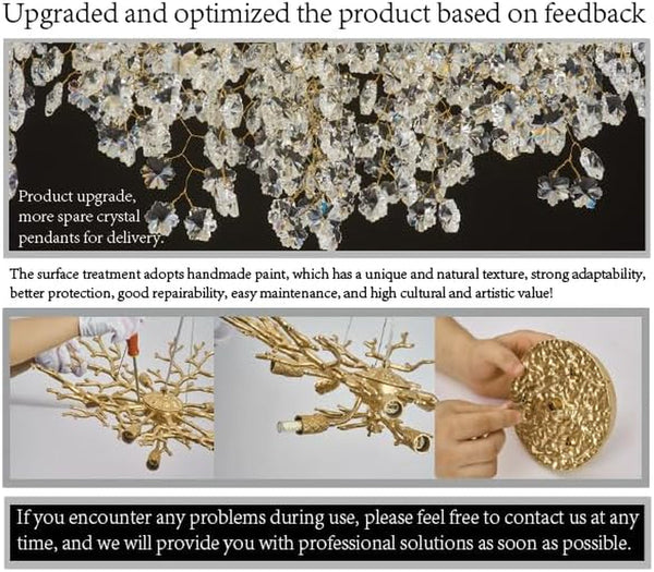 Crystal Chandelier for Dining Room, D31.5 Gold Tree Branches Chandeliers, 10-Light Snowflakes round Modern Chandeliers for Living Room Kitchen Foyer Luxury Adjustable Hanging Chandelier8