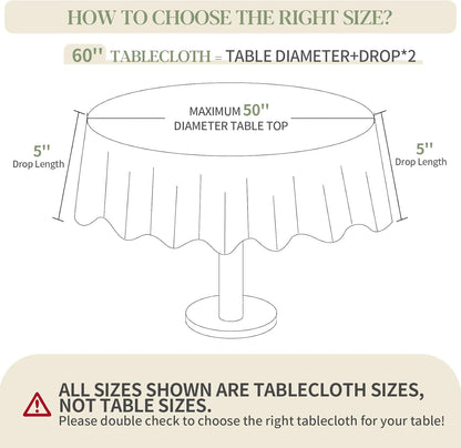 Table Cloth round 60 Inch Tablecloth Fits Max50 Inch Diameter Top,White Washable Outdoor Winkle and Stain Resistant Spillproof Polyester Tablecloths for round Tables Party Cover2