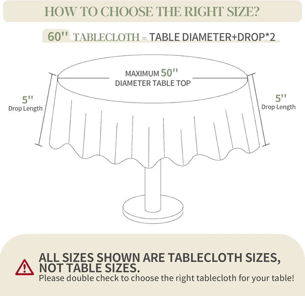 Table Cloth round 60 Inch Tablecloth Fits Max50 Inch Diameter Top,White Washable Outdoor Winkle and Stain Resistant Spillproof Polyester Tablecloths for round Tables Party Cover2