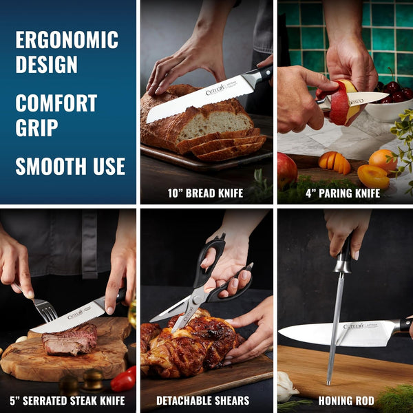 15-Piece Knife Set, Kitchen Knives with Walnut Wood Block | High Carbon German Steel Blades, Full Tang Ergonomic Pakkawood Handles – Artisan Series3
