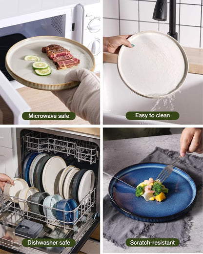 Star Stoneware Dinnerware Set, Reactive Glaze Plates & Bowls for 47