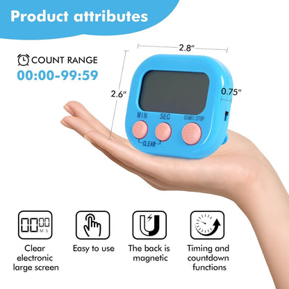 6 Pack Multi-Function Electronic Timer, Learning Management, Suitable for Kitchen, Study, Work, Exercise Training, Outdoor Activities(Not Including Battery)2