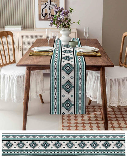 Turquoise Aztec Table Runner 36 Inches Long for Dining Decor,Southwestern Native American Indian Print Burlap Linen Farmhouse Table Runner Washable Coffee Tablerunners Dresser Scarf for Kitchen Party3
